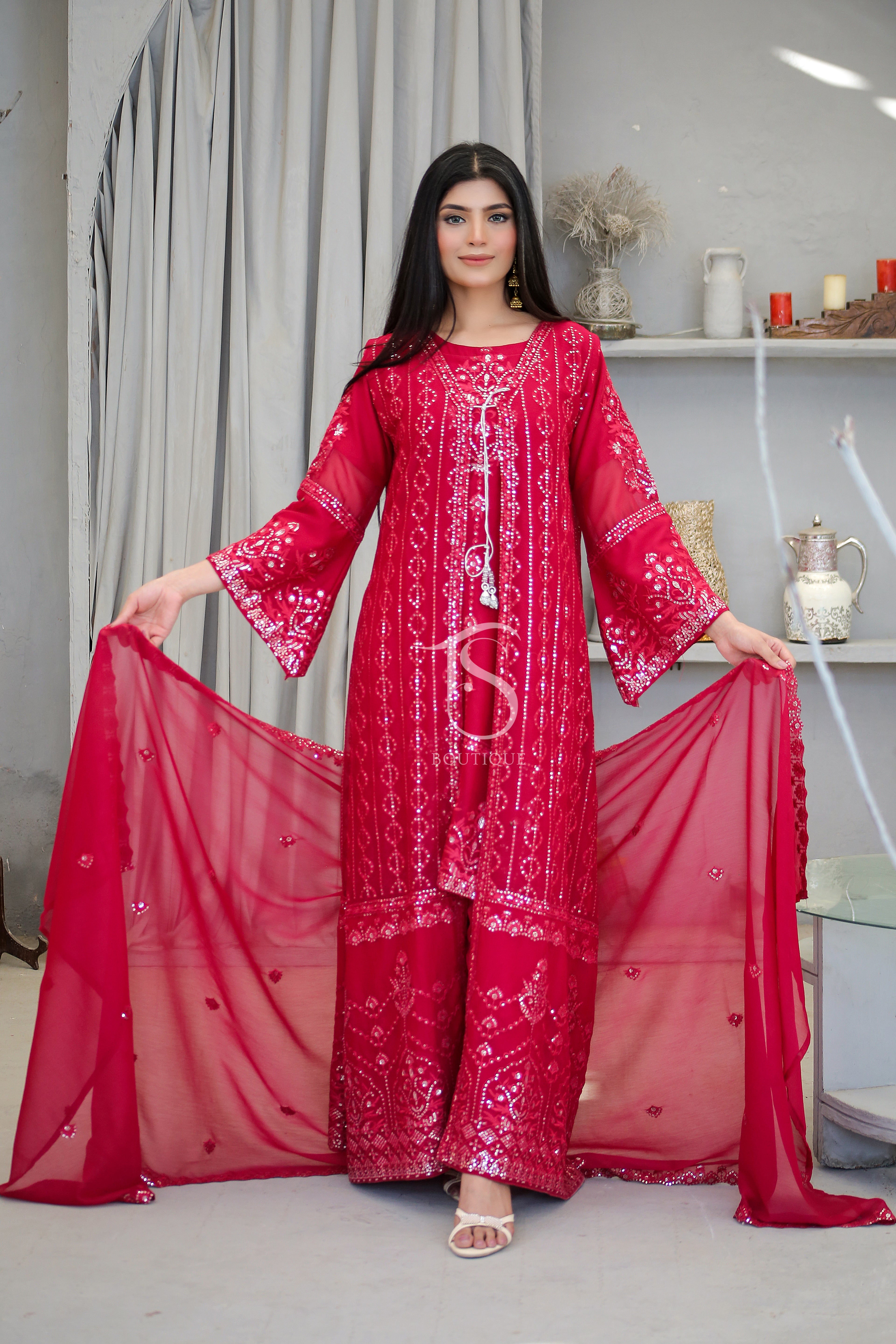 4PC Sequence Sitara Maxi | Luxury Floor Length Bridal & Wedding Gown