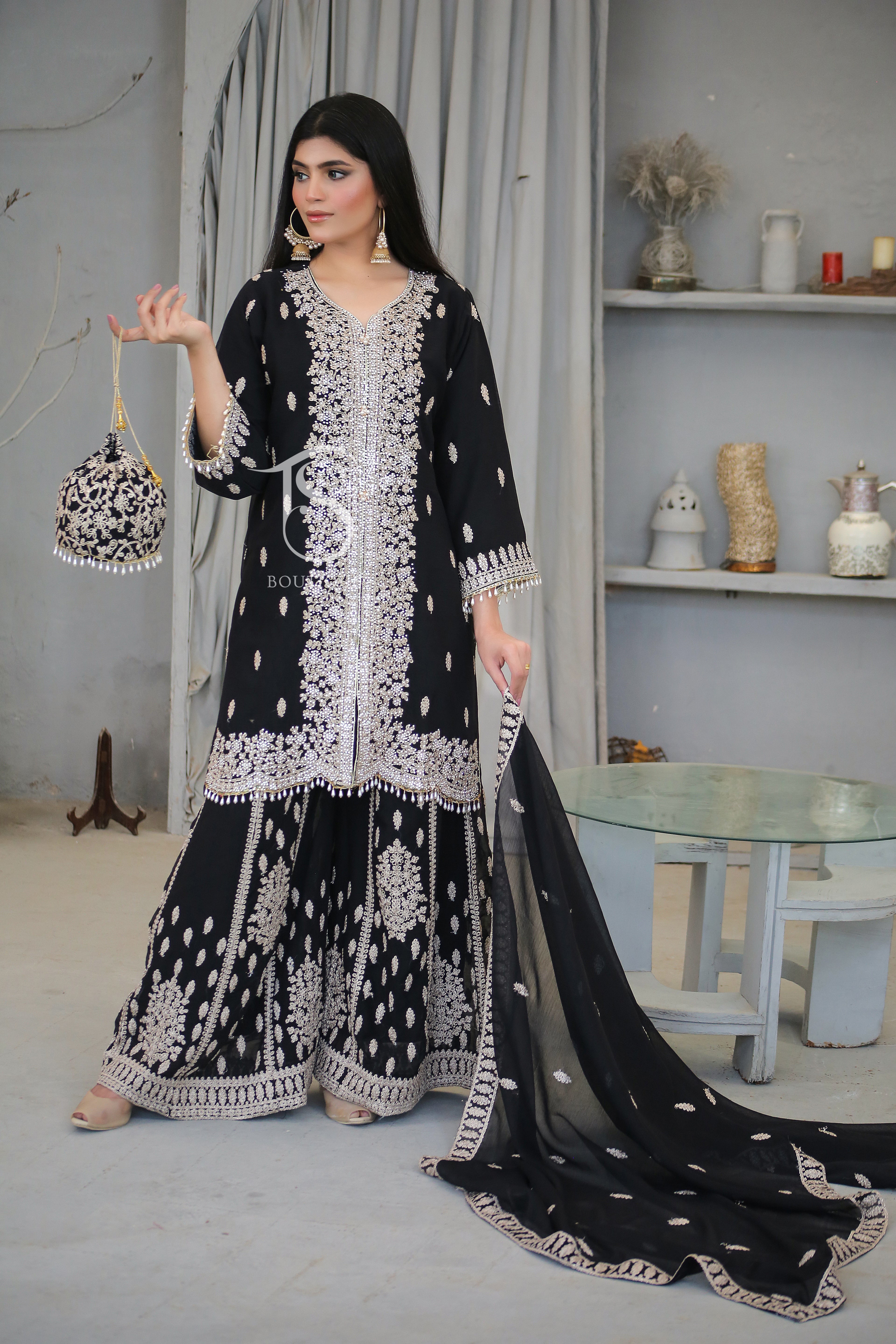 4PC Heavy Dori Work & DMC Stone Suit | Luxury Wedding Ensemble