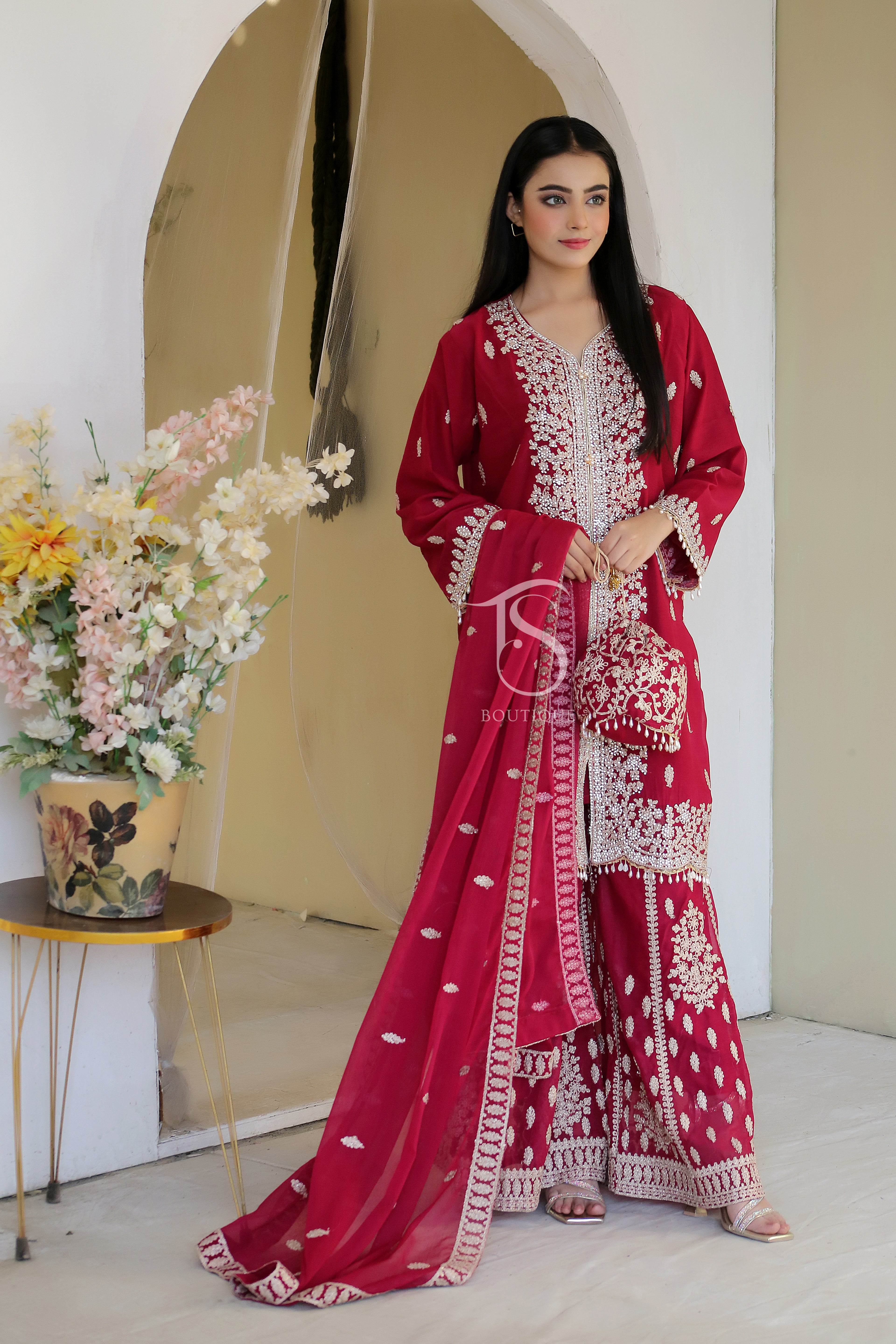 4PC Heavy Dori Work & DMC Stone Suit | Luxury Wedding Ensemble