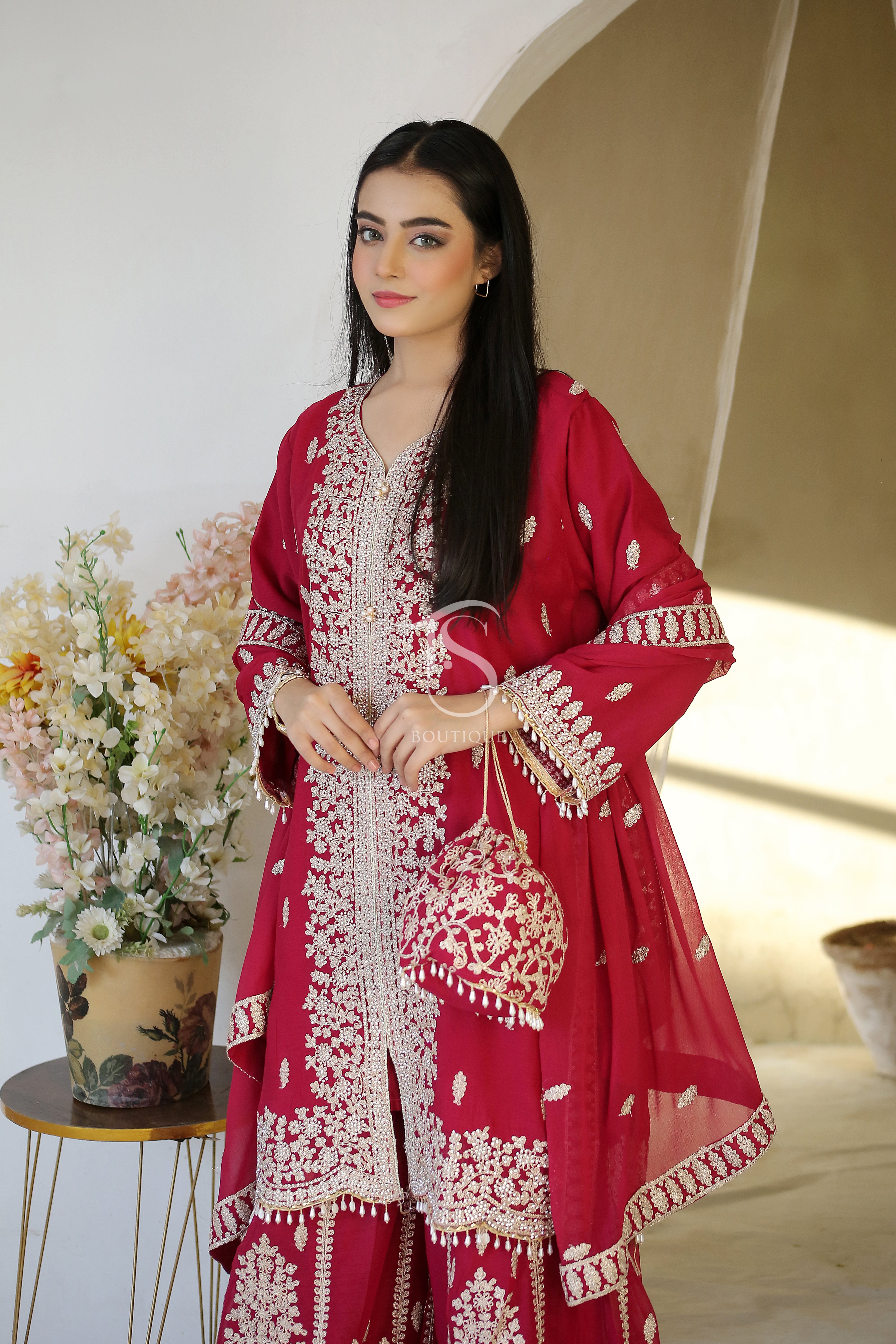 4PC Heavy Dori Work & DMC Stone Suit | Luxury Wedding Ensemble